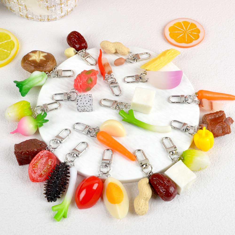 Food Zinc - Gesimuleerde voedselsleutelhanger Fruit Groenten Rundvlees Combinatie