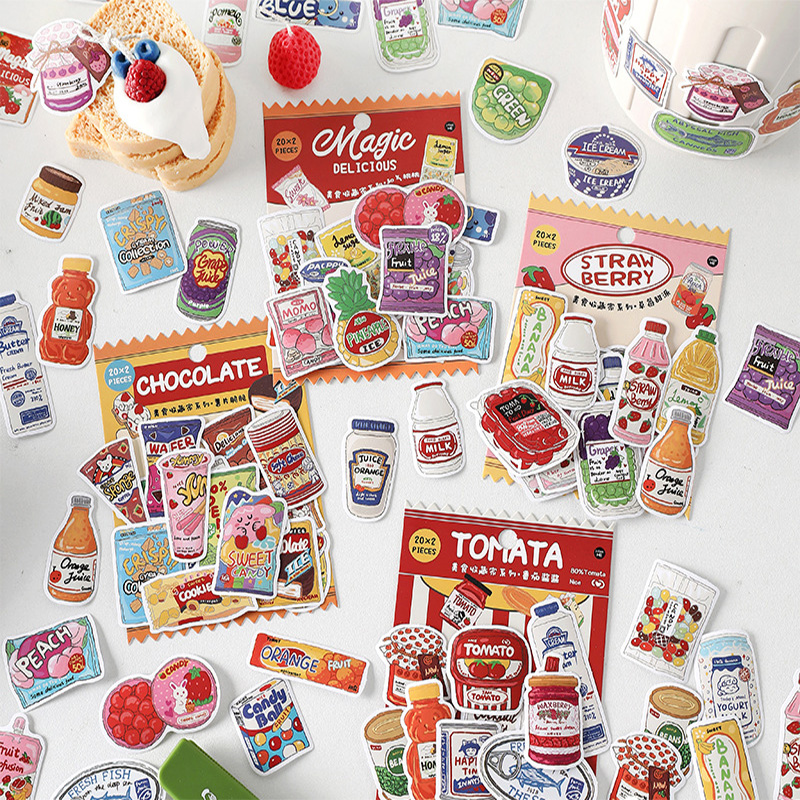 Food Snacks Label - Schattige voedselstickers, fastfood snacks, drankenlabels, vintage
